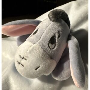 Disney Winnie The Pooh Eeyore Blue Satin Trim Plush Lovey Security Blanket Baby